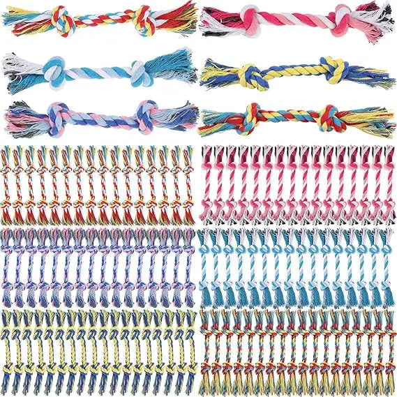 100 Pieces Knot Rope Dog Toys Multi Color Puppy Chew Toy Cotton Puppy Toys Dental Dog Teething Toys 2 Knot Dog Tug for Small and