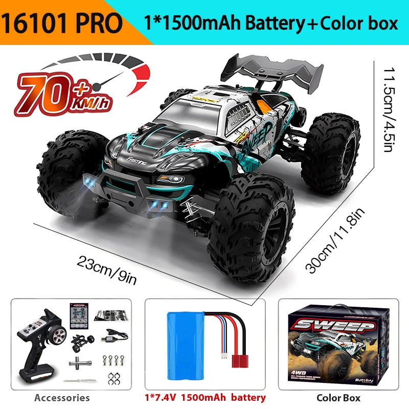 16101/16102Pro 50/70Km/h High Speed 4WD RC Car With LED Remote Control Cars Alloy Climbing Racing All Terrain Off-Road Truck