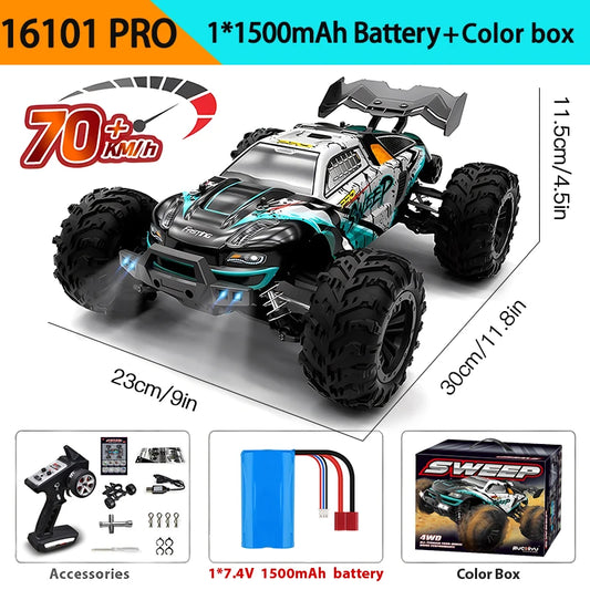 16101/16102Pro 50/70Km/h High Speed 4WD RC Car With LED Remote Control Cars Alloy Climbing Racing All Terrain Off-Road Truck