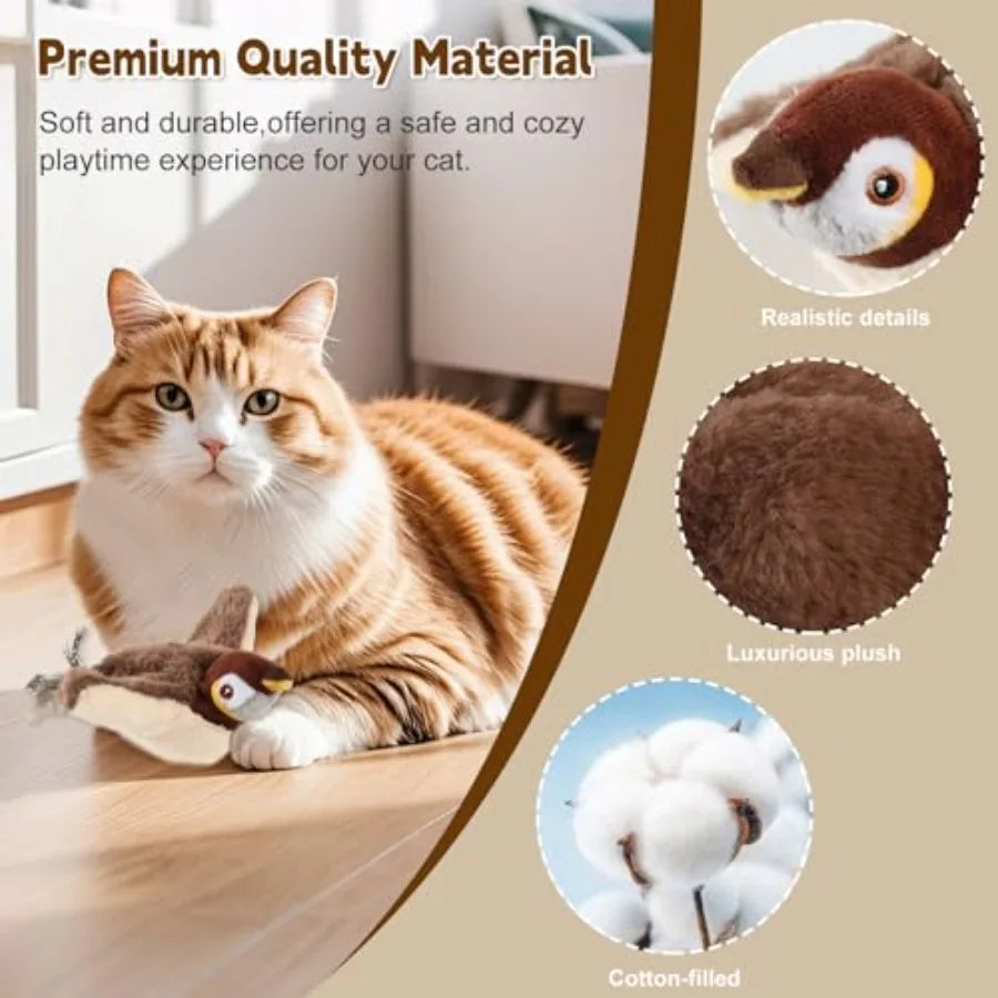 Chirping Bird Cat Toy Interactive Flapping Bird Cat Toy for Indoor Cats Silated Rechargeable Flappy Sparrow with Catnip Pouch