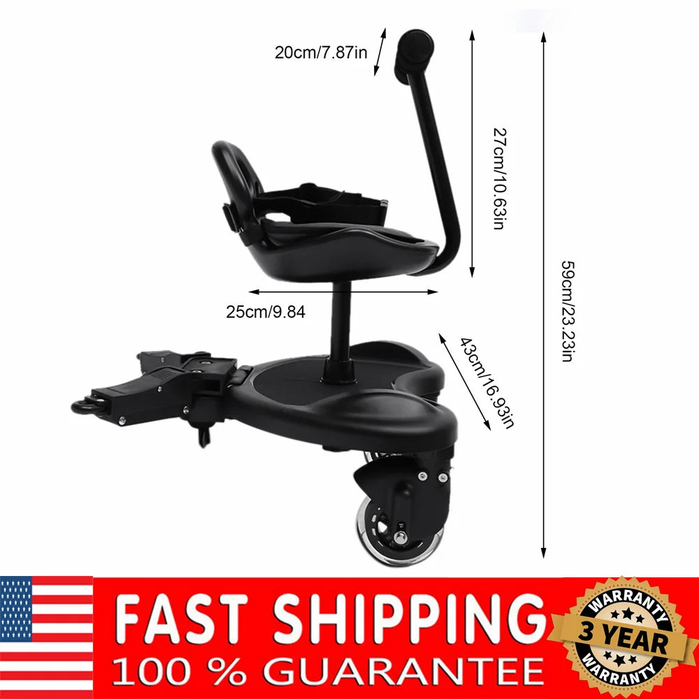 Universal Stroller Board, Non-Slip Stroller Standing Boar, Kid Board Buggy Wheeled Board w/Seat, Max Load 25kg