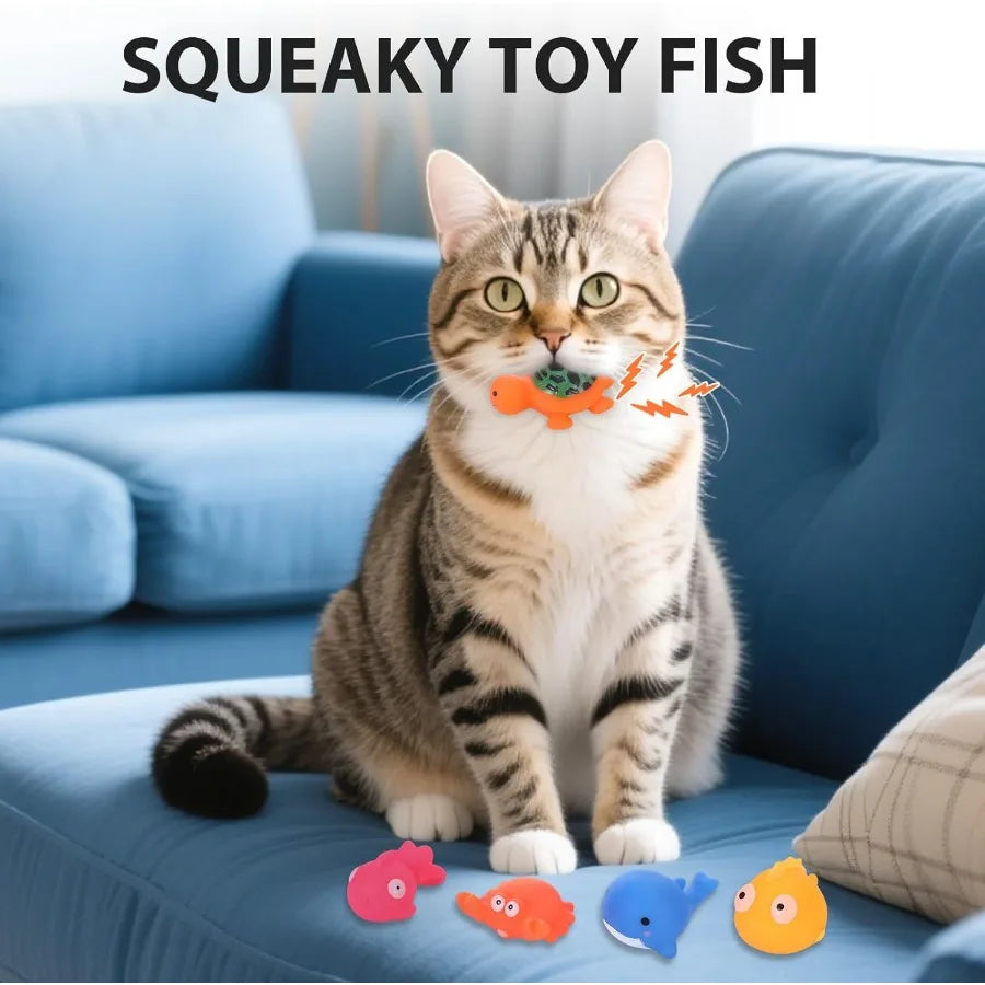 Cat Pool Toy with Interactive Fish Portable Cat Enrichment Toys for Indoor Cats Self Play Summer Kitty Pool with 8 Floating Swi