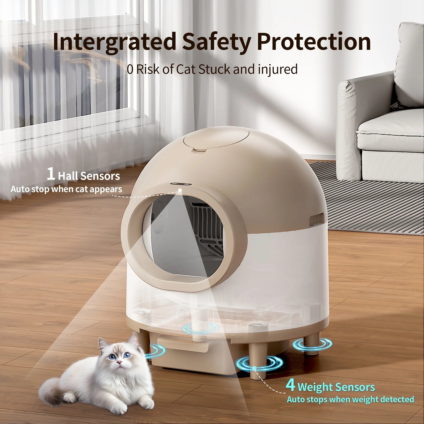 Self Cleaning Cat Litter Box For Multiple Cats, 80L Large Smart Automatic Cat Litter Box Wifi APP Control,  Safety Protection