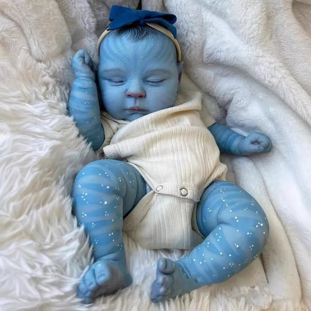 18inch Handmade Reborn Baby Avatar Doll Peaches Lifelike Painting Blue Elien Baby Collectible Art Doll Gifts for Children