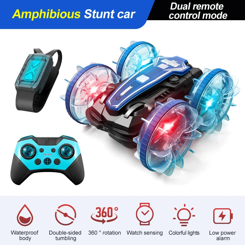 Amphibious RC car waterproof stunt car double side flip drift drive 360 ° rotation rc cars Kids toy For Outdoor Swimming Pool