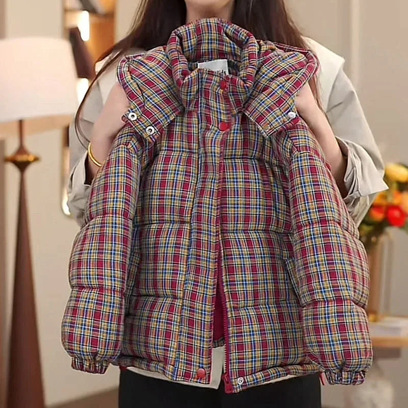 2025 New Retro Checkered Down Cotton Jacket for Children's Winter Thickened Warm Cotton Jacket Children's Coat