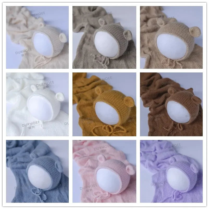 Baby Swaddling  Blanket Newborn Photography Receiving Stretchable Wool Wrap Handmade Hat Photo Shooting Accessories