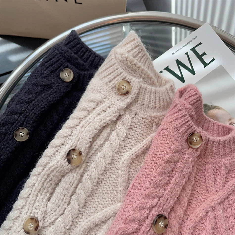 Kid Knitting Sweater Child Autumn Winter Solid Casual Cardigan Knitted Coat Baby Girls Long Sleeves Knitwear Top Twisted Clothes