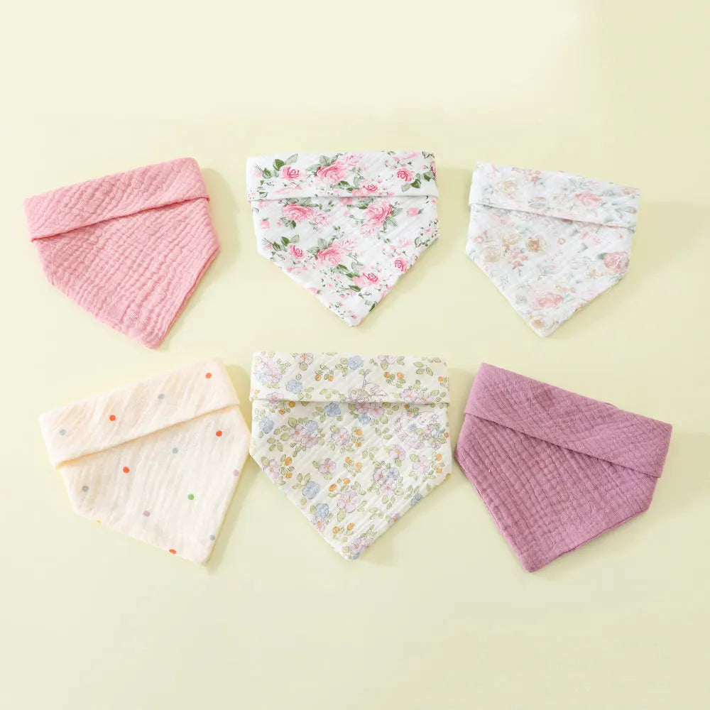 6pc Baby Bibs Set Cotton Baby Drool Towel for Newborn 2 Layer Gauze Muslin Triangular Feeding Saliva Towel Soft Burp Cloths