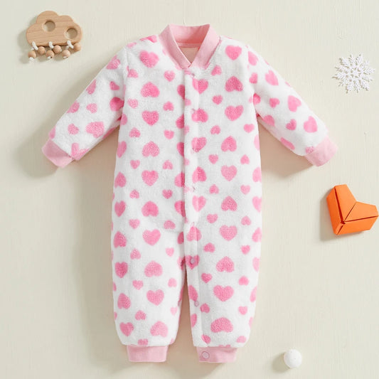 Cute Animal Print Hooded Jumpsuit Cozy Winter Romper with Zipper Closure for Infant Boys and Girls