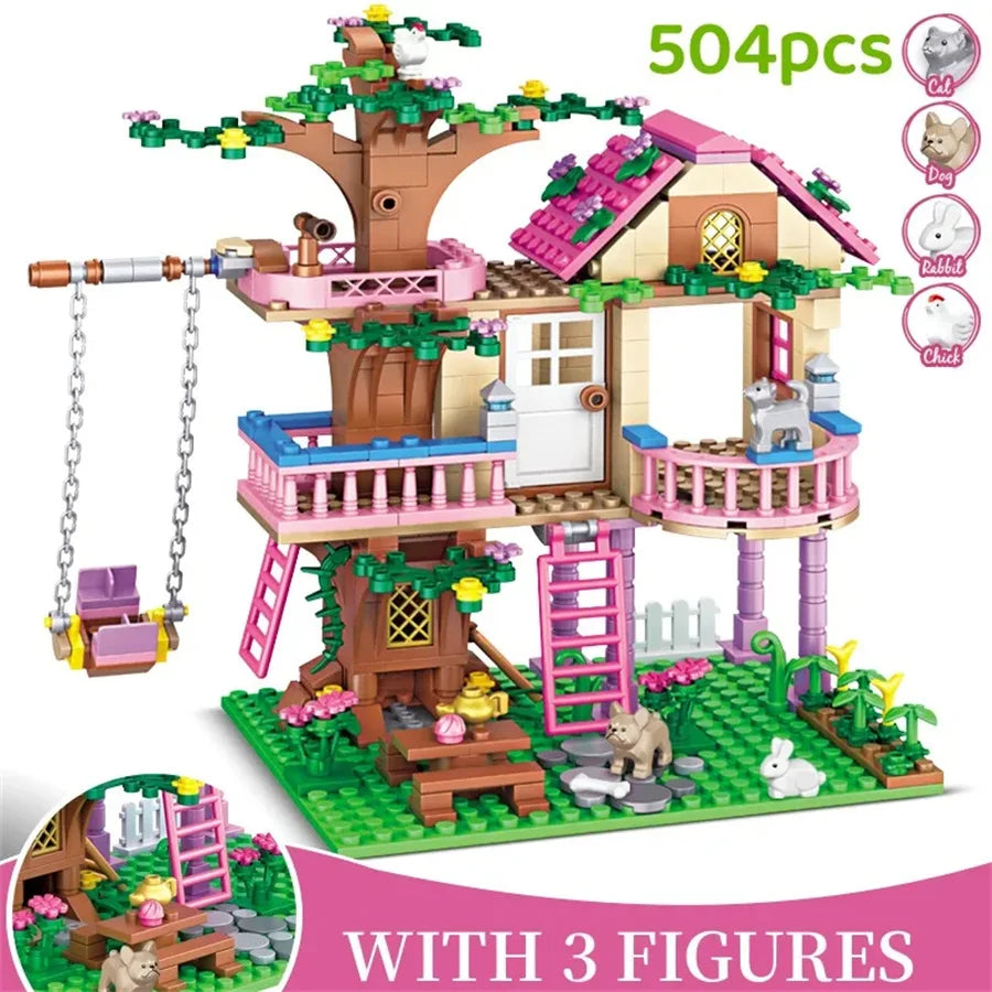 Friendship Dream Tree House Forest Cabin Princess Castle Building Blocks Street View Girls Bricks Model Assembly Toys Kid Gifts