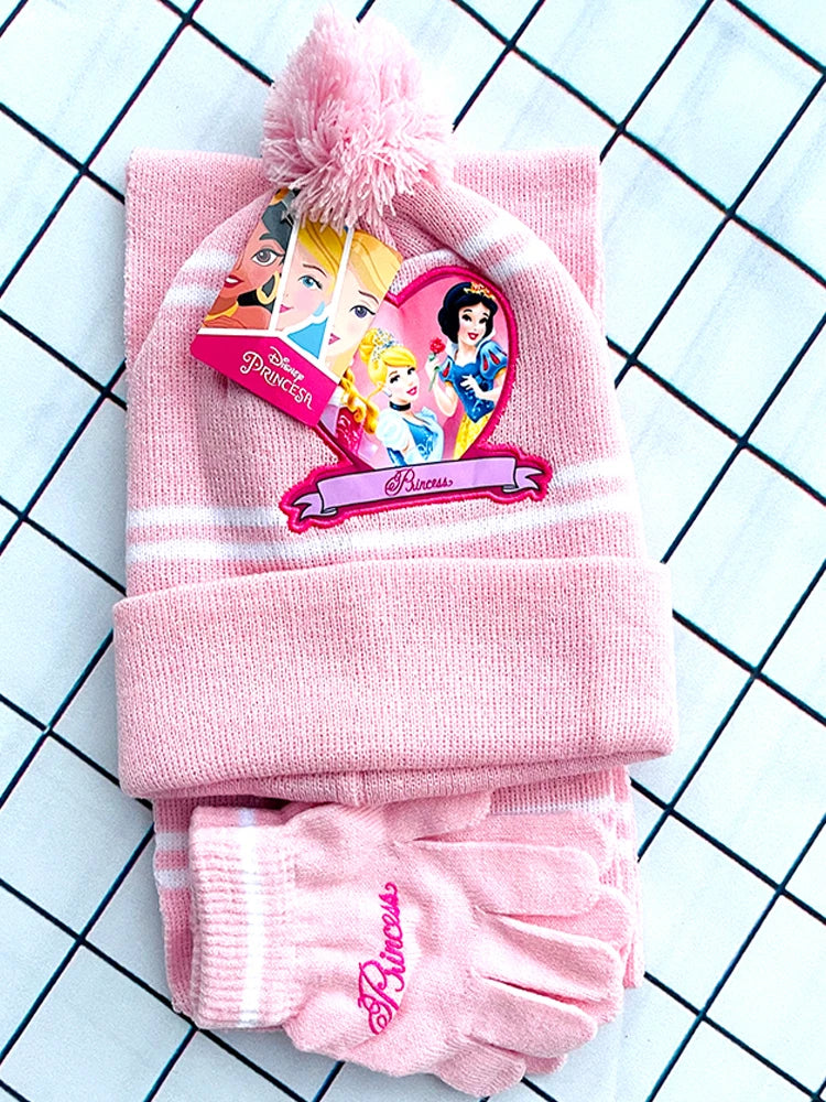 Disney New Autumn and Winter Cute Children Mickey Minnie Mouse Cartoon Scarf Hat Glove three-piece Warm Boy Girl Child hat