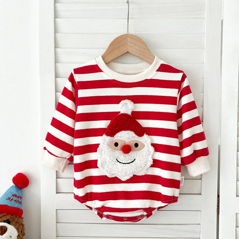 Christmas Children Clothes 0-24M Newborn Baby Boys Girls Bodysuits Long Sleeved Cartoon Velvet Jumpsuit New Year Clothing