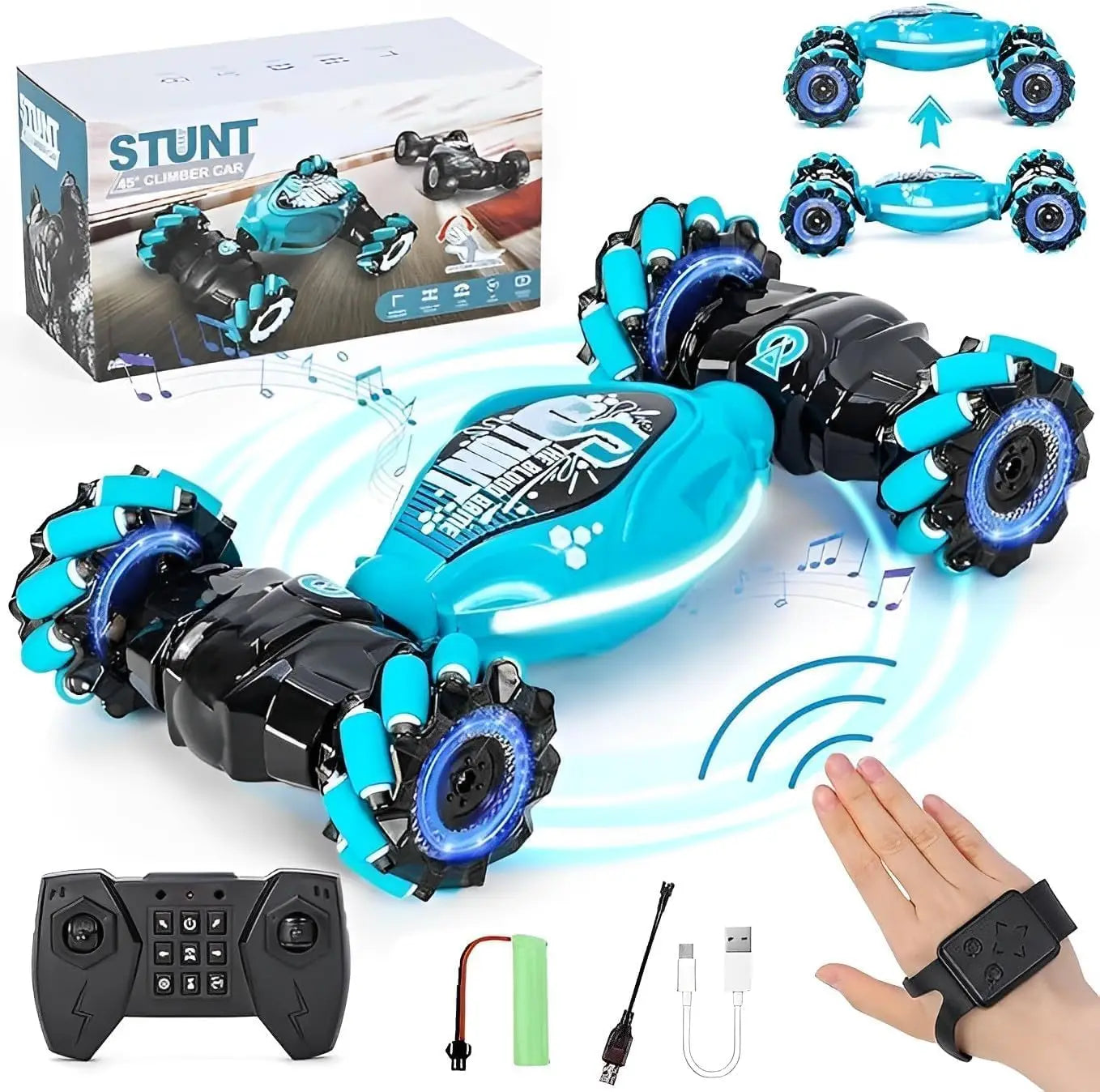 4WD Stunt Car RC Toy, Remote Control Car for Boys & Adults, All Terrain Monster Trucks for Ages 4-12 with Lights & Music