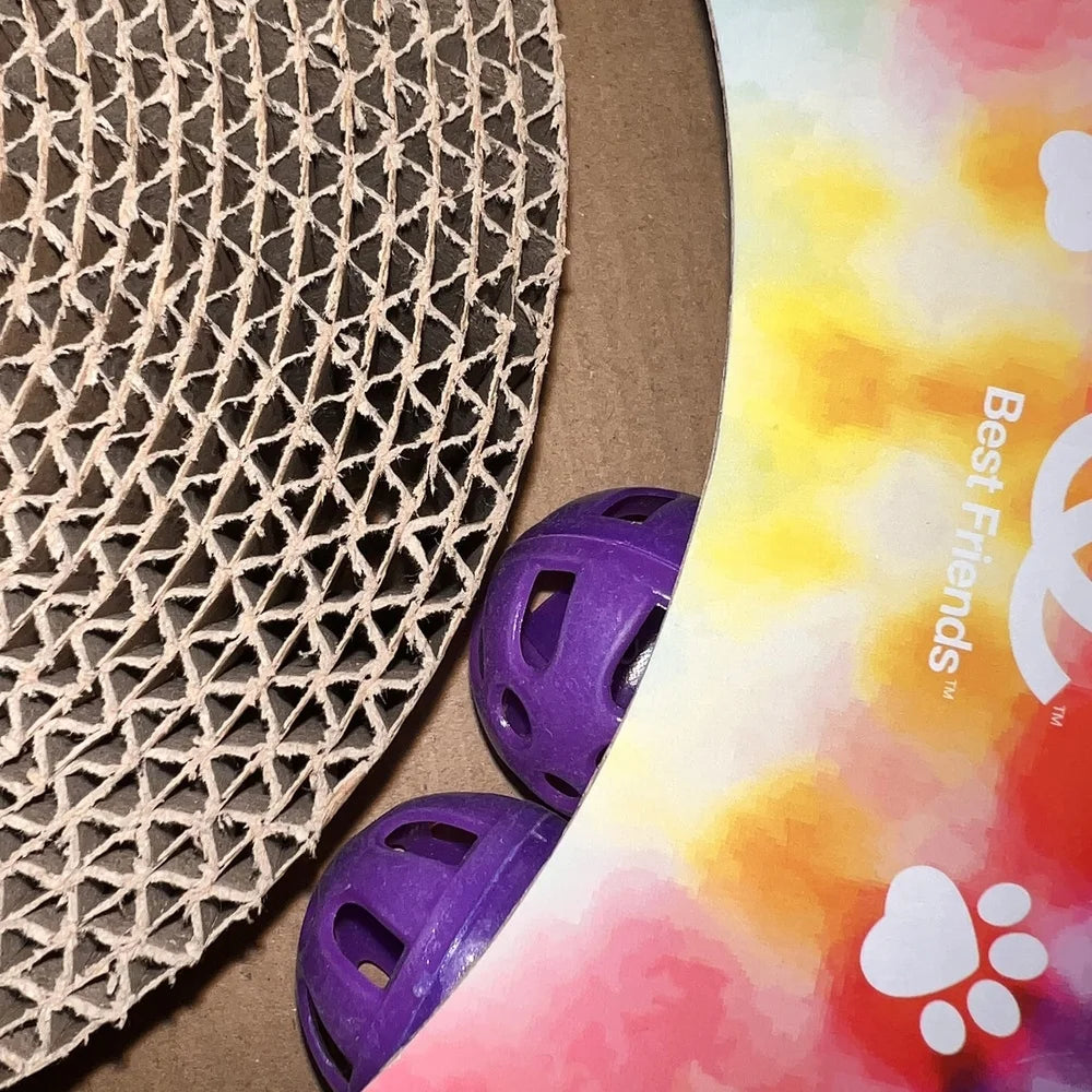 Interactive Cat Scratcher Toy Round Track with Spinning Ball Catnip Scratch Pad Fun Exercise Cats Lightweight No Assembly