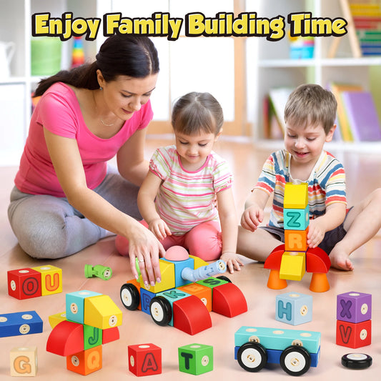 Foam Magnetic Building Blocks,52PCS Magnetic Alphabet Truck Toys,Educational Learning Toys for 1 2 3 Year Old Boys Girls Gift