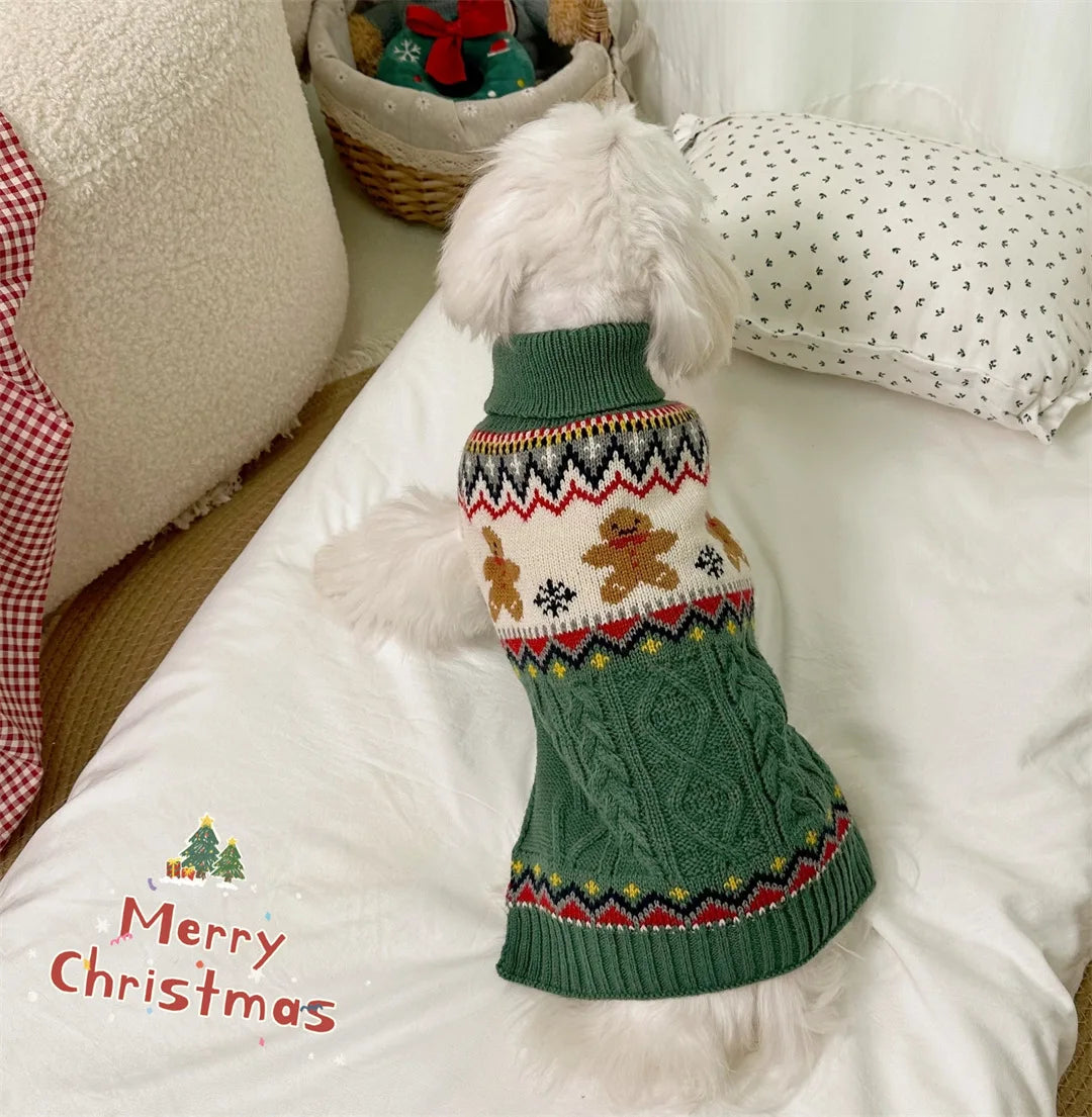 Christmas Red Green Reindeer High Neck Soft Sweater for Dog Puppy Winter Wear Clothes Pullover Sweatshirt Clothes Dog Cat