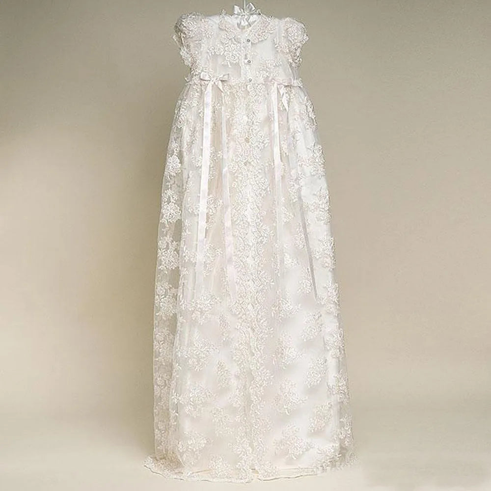 Vintage Embroidery Baby Girl Baptism Dress 1st Year Birthday Party Wedding Christening Gown Infant Toddler Clothing 3 pcs Set