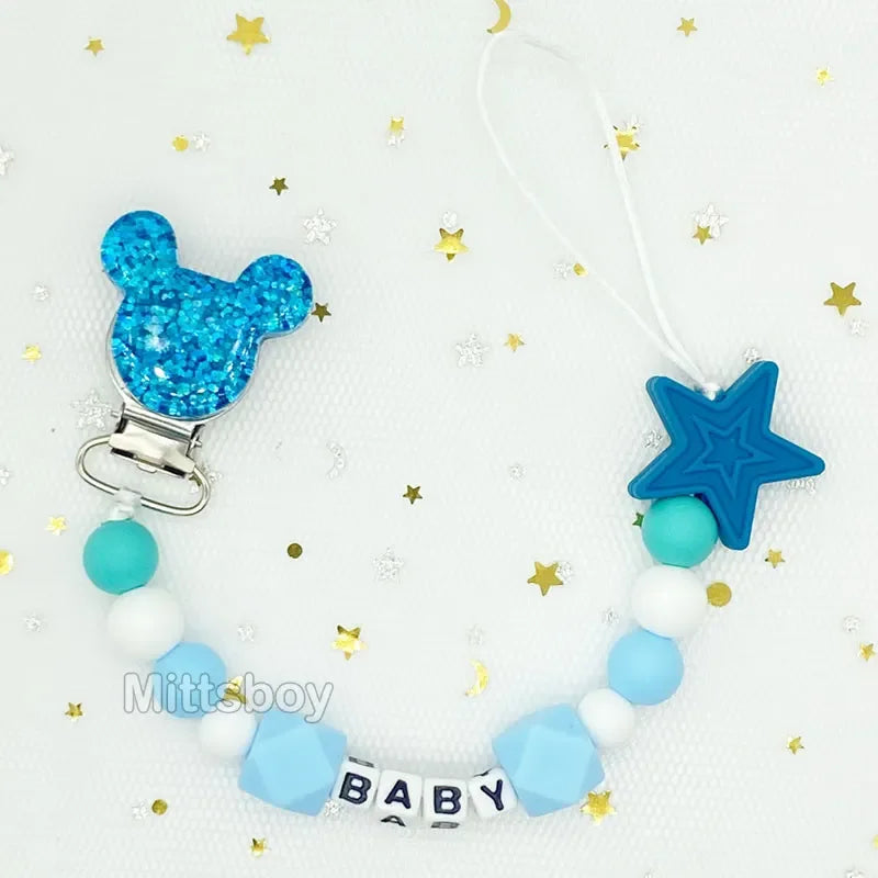 Free Handmade Personalized Name Baby Pacifier Clips Chains Silicone Beads Teether Teething Toys Dummy Holder Pacifier Chain Gift