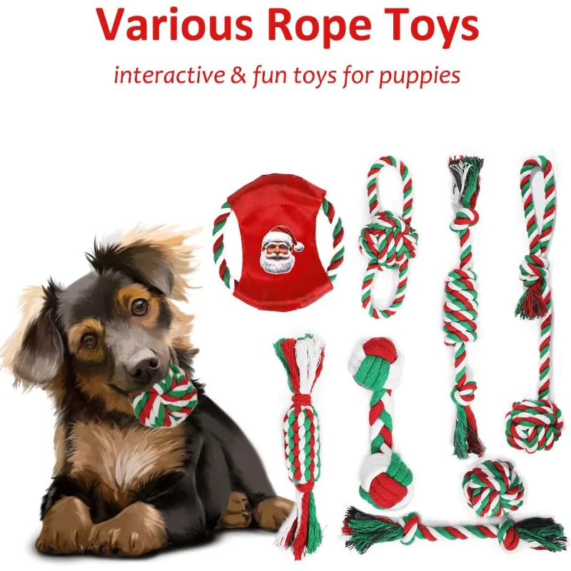 Christmas Dog Toys Bulk 15 Pack, Puppy Chew Toys for Teething Small Medium Puppies Including Variety Tough Rubber and Rope Toys