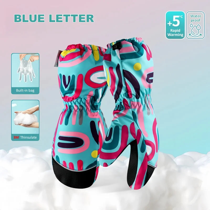 Kids Winter Skiing Gloves 3m Thinsulate Lining Waterproof Windproof Anti Slip Warm Mittens Boys Girls Outdoor Sports Snow Gloves
