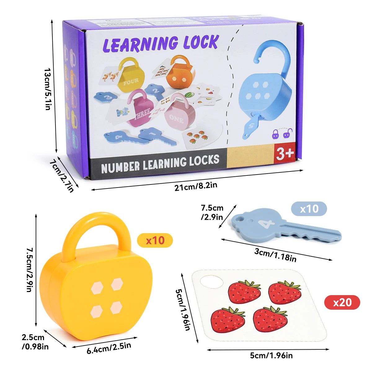 10 Set  Apple Locks Keys Cards Matching Toys Kids Educational Learning Matching Counting Homeschool Math Toy Gift for 3+ Child