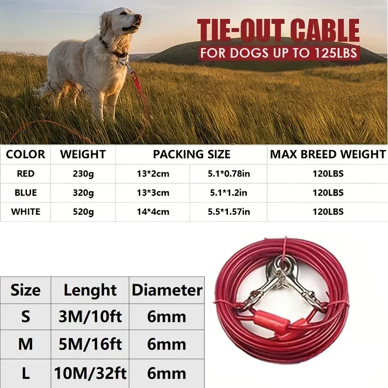 High Quality 5mm*3m Lengthen Steel Wire Dogs Rope Chain Durable Double-end Dogs Leash Cable Dual Heads Metal Hooks Pet Supplies