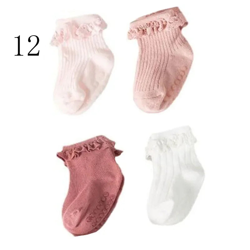 4Pair/lot new baby children's non-slip autumn winter cotton socks solid color baby foot socks