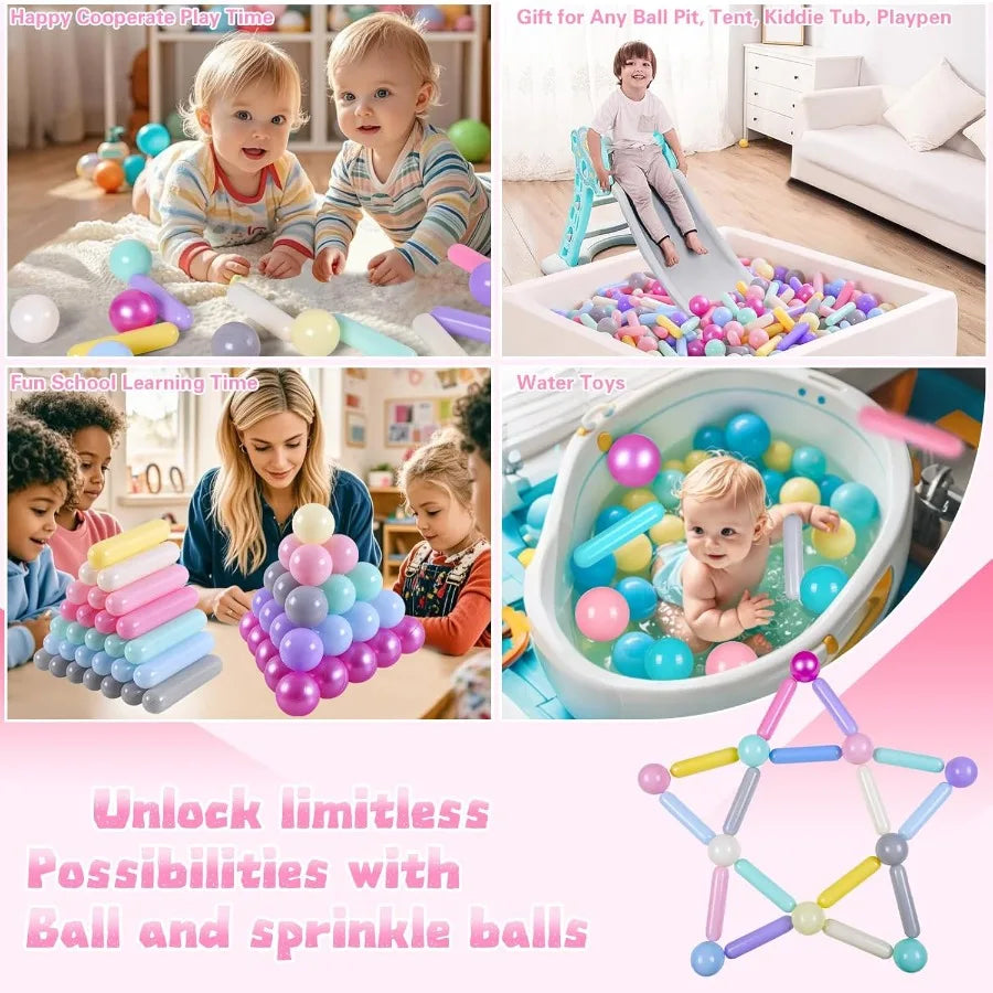 Ball Pit Balls and Strips for Ball Pits 50pcs Cute Plastic Star Toy Balls for Baby Toddler 1-3 Birthday Bounce House Play Tent