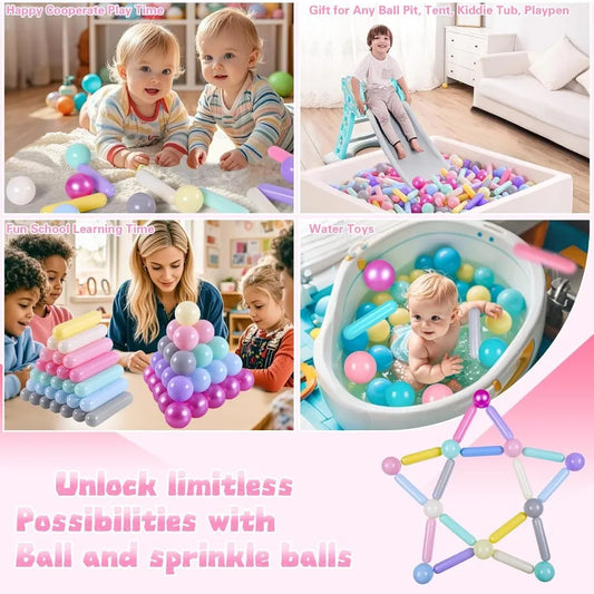 Ball Pit Balls and Strips for Ball Pits 50pcs Cute Plastic Star Toy Balls for Baby Toddler 1-3 Birthday Bounce House Play Tent