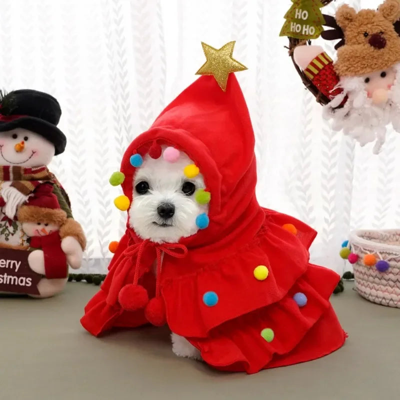 Dog Cloak Pet Cape and Shawl Christmas Dog Christmas Puppy Cosplay Santa Tree Costume Happy Festival Puppy Cat Coat Supplies
