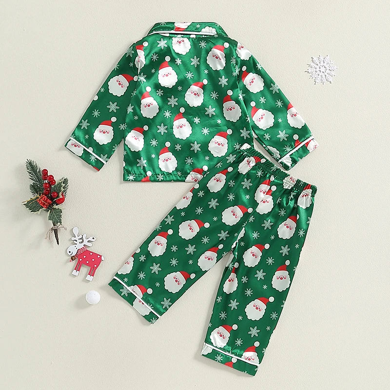 Children s Christmas Pajama Set with Reindeer Print Cozy Long Sleeve Top and Elastic Waist Pants for Boys and Girls 2 Piece