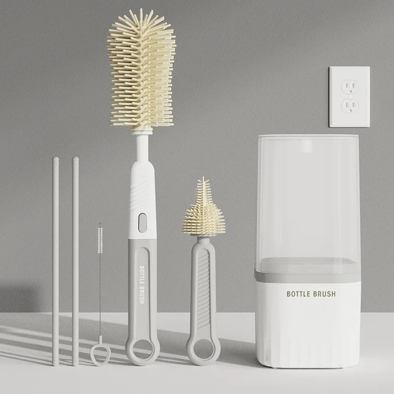 Silicone Baby Bottle Cup Brush Set with Storage Box Newborn Gift Milk Bottle Cleaning Brushes Suit Portable Detachable Cleaning