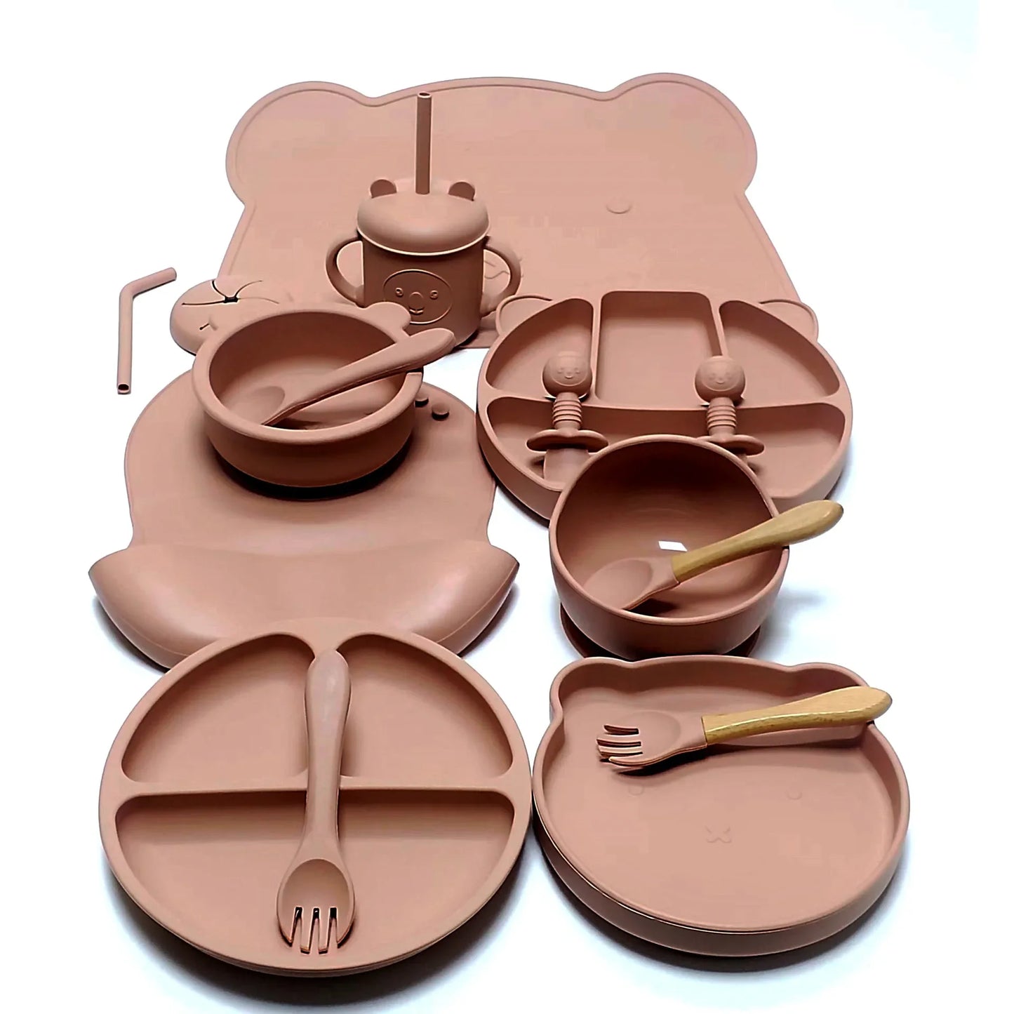 16pcs Dinner Plate Set Silicone Children's Tableware Set Baby Complementary Suction Cup Bowl Spoon Mother and Baby