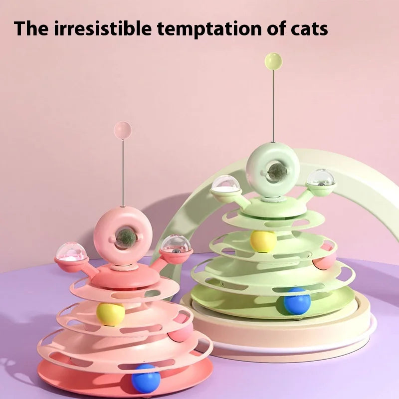 4 Levels Cat Toy Tower Turntable Roller Balls Toys Interactive Intelligence Pets Toys Training Track Puzzle Funny Games Accessor