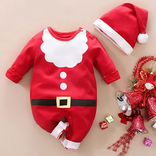 Christmas Children Clothes 0-24M Newborn Baby Boys Girls Bodysuits Long Sleeved Cartoon Velvet Jumpsuit New Year Clothing