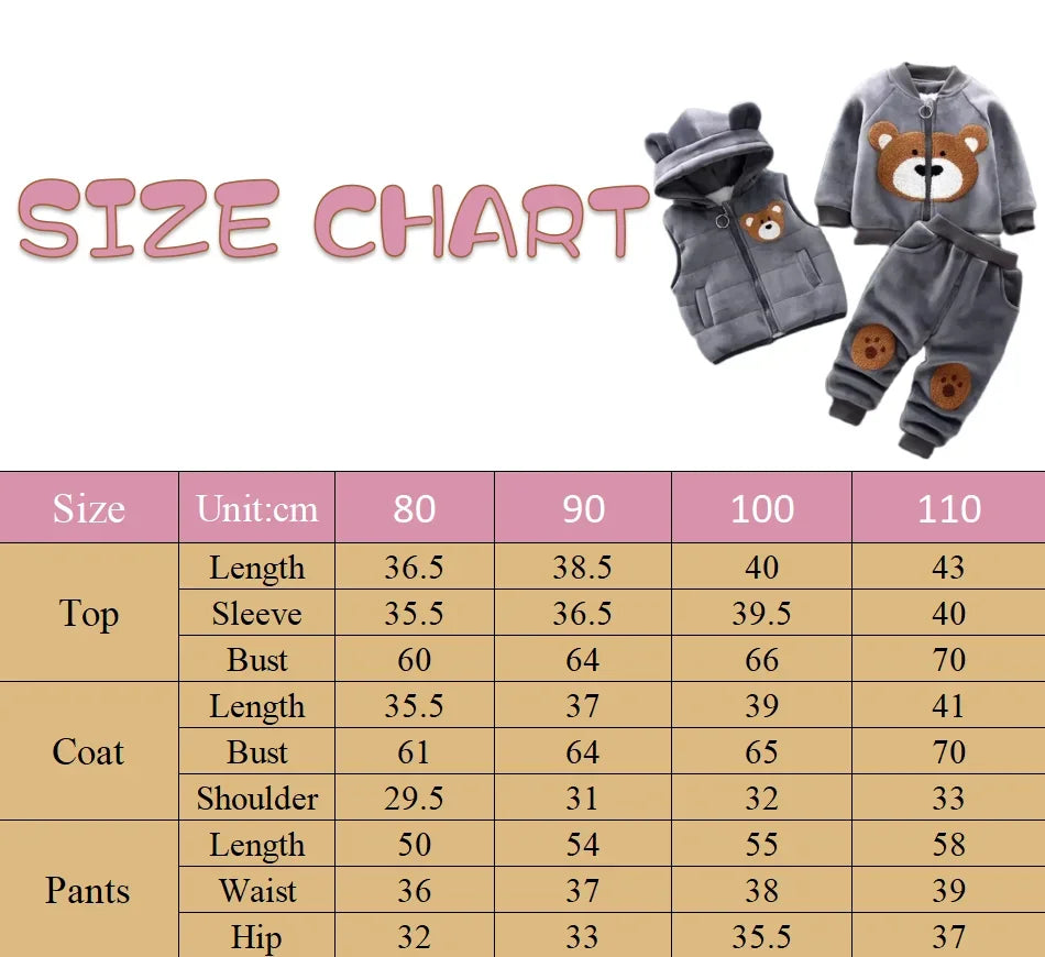 3PCS Winter Autumn Toddler Baby Boys Girls Clothes Baby Sweaters Coat +Pants +Hooded Vest Outfit Set Infant Warm Clothing Suits