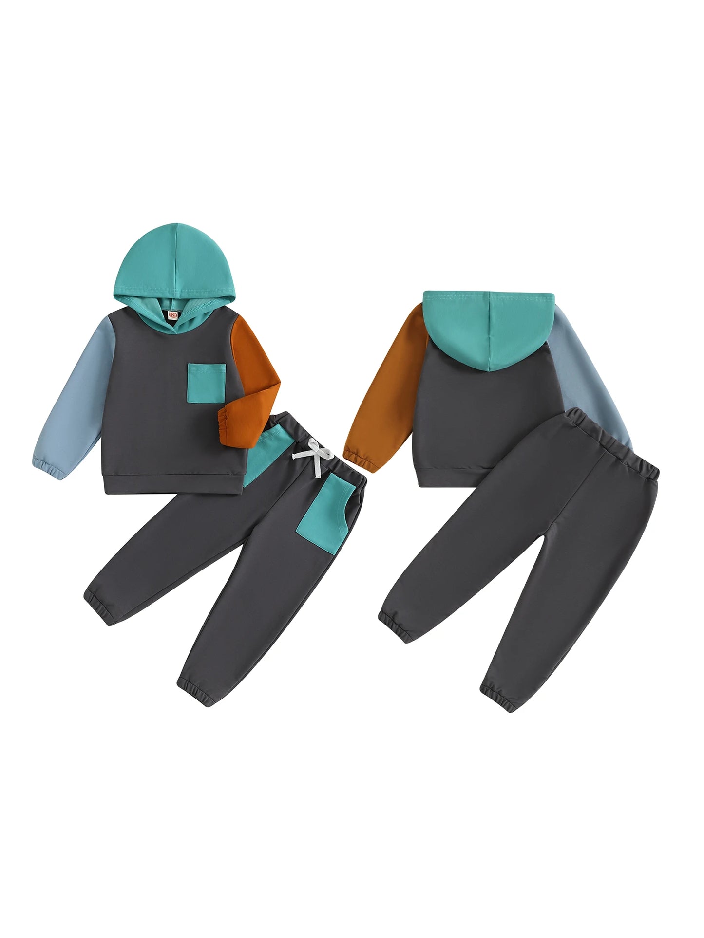 Adorable Infant Boys 2-Piece Set Stylish Hoodie and Pants Combo for Autumn Wear with Trendy Color Block Design