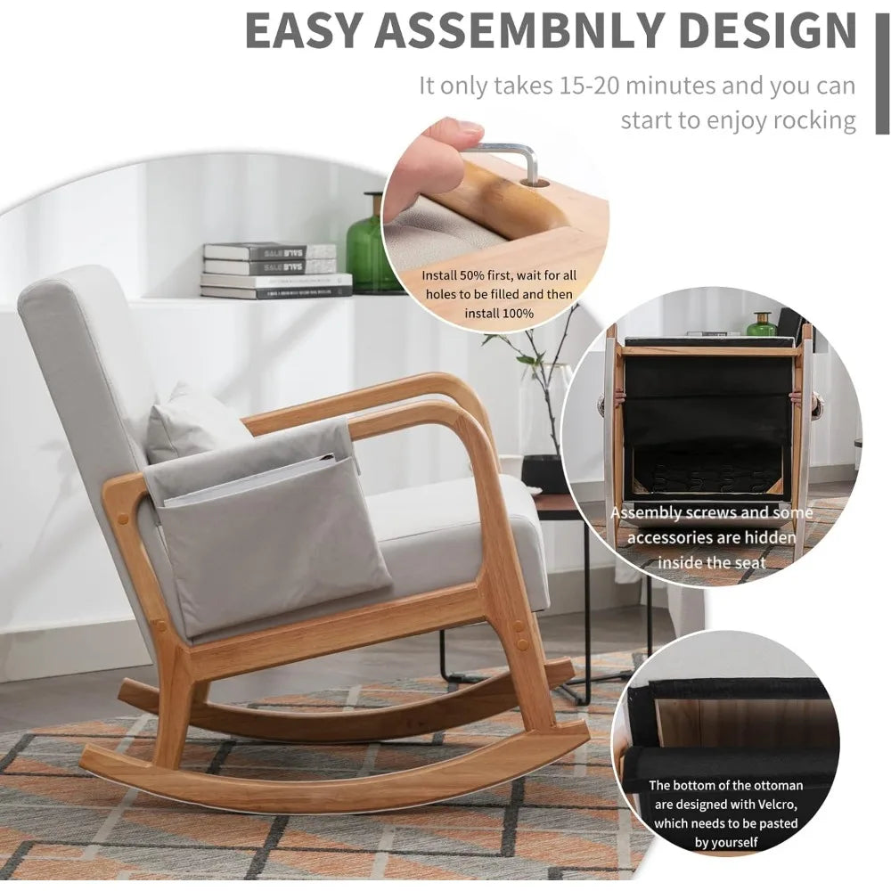 Rocking Chairs with Ottoman，Rocker Chair Glider Chair，Modern Mid Century Living Room Chair Nursing Comfy Chairs for Mom Seniors