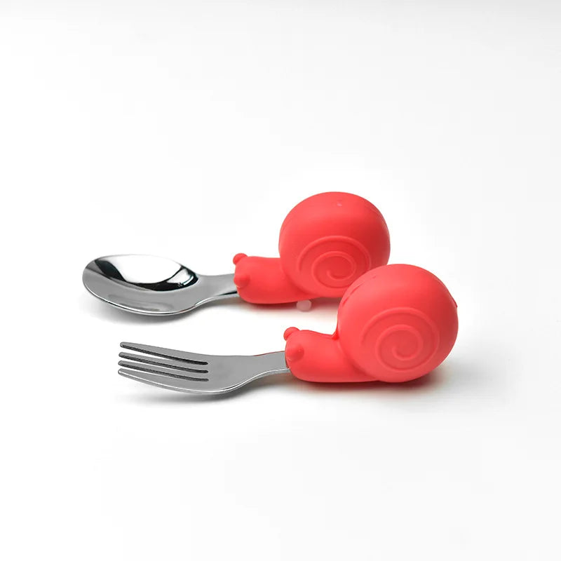 Snail Baby Tableware Set Stainless Steel Toddler Dinnerware Cutlery Cartoon Infant Food Feeding Spoon Fork Children Utensil