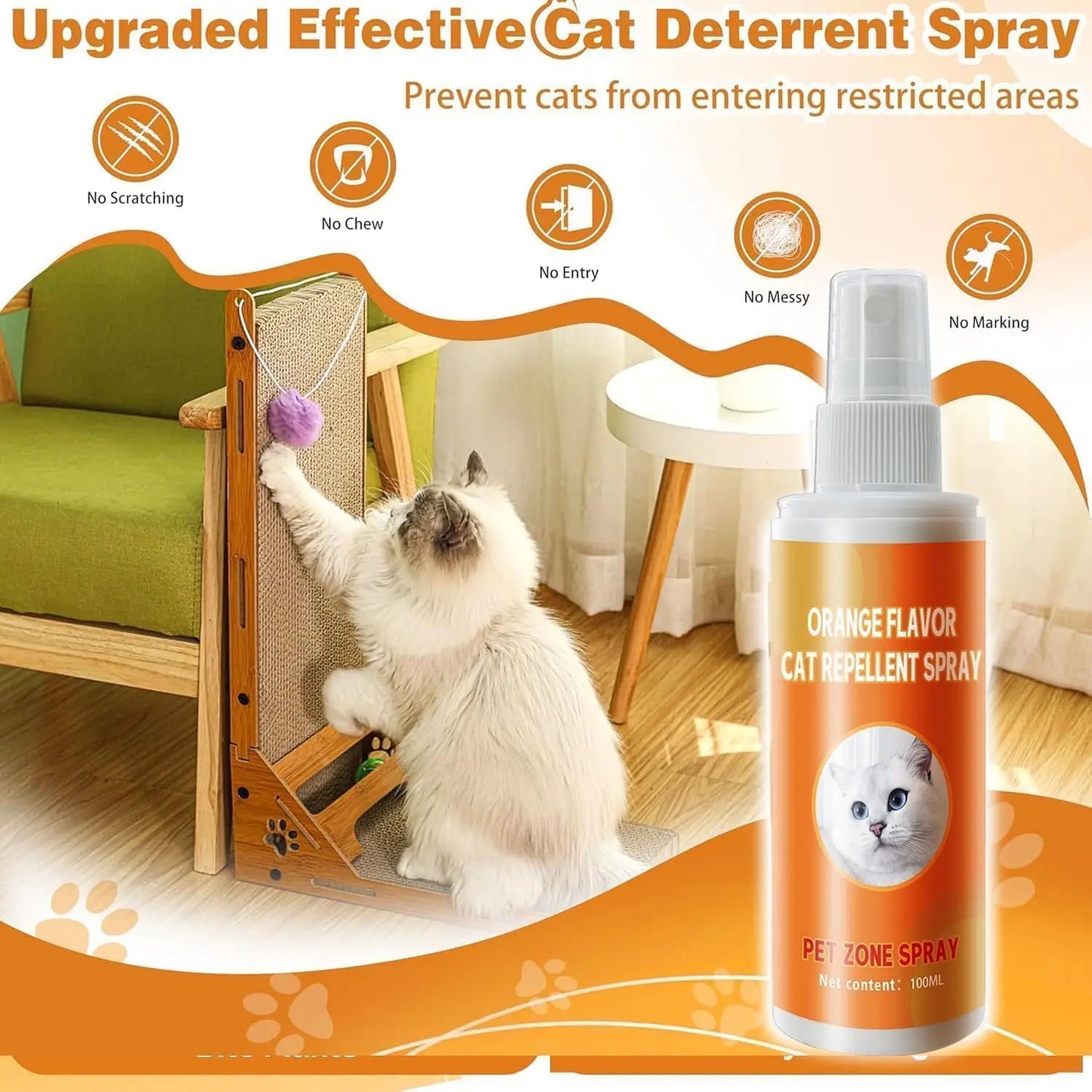 【Stop Scratching Now】Cat Scratch Deterrent Spray, 2-Pack Value Pack, Alcohol-Free Quick Training Aid for Furniture, Sofa