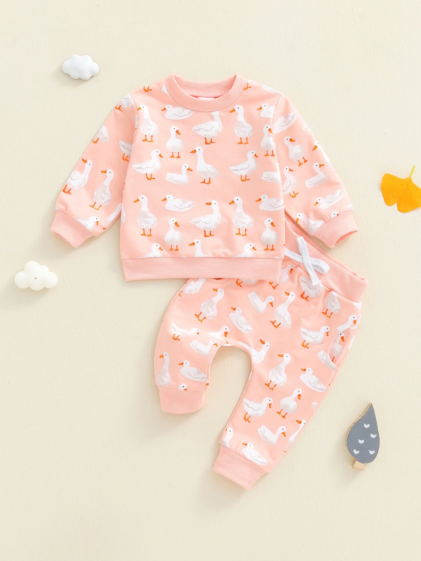 Cute Toddler Winter Clothes Bear Pattern Hooded Sweater Fleece Lined Pants 2 Piece Outfit Set for Boys and Girls