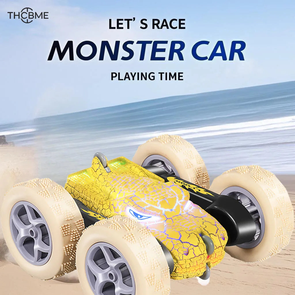 【local warehouse】Set of 2 new crack dinosaur remote control car, double side light with stunt, high speed reversible,toys for bo