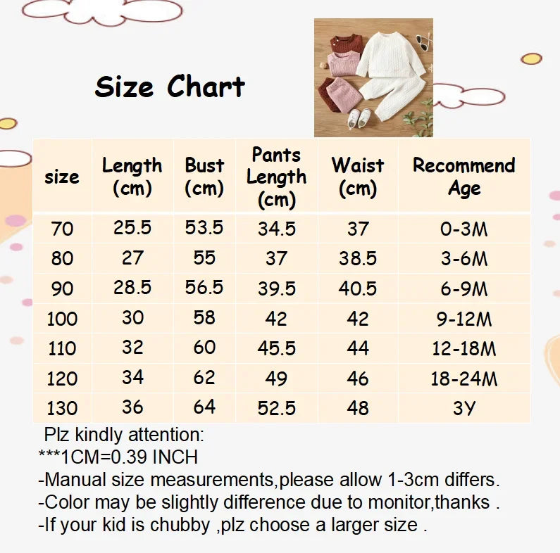 0-3 Years Baby Boys & Girls 2PCS Autumn Winter Outfit Solid Color Long Sleeve Top + Pants Daily Casual