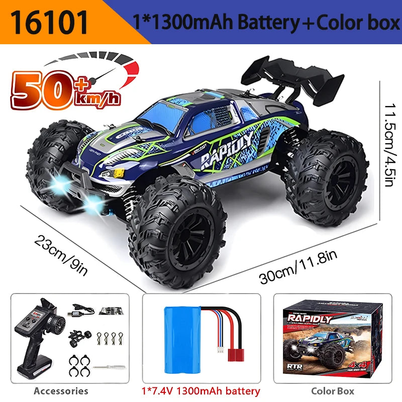 16101/16102Pro 50/70Km/h High Speed 4WD RC Car With LED Remote Control Cars Alloy Climbing Racing All Terrain Off-Road Truck