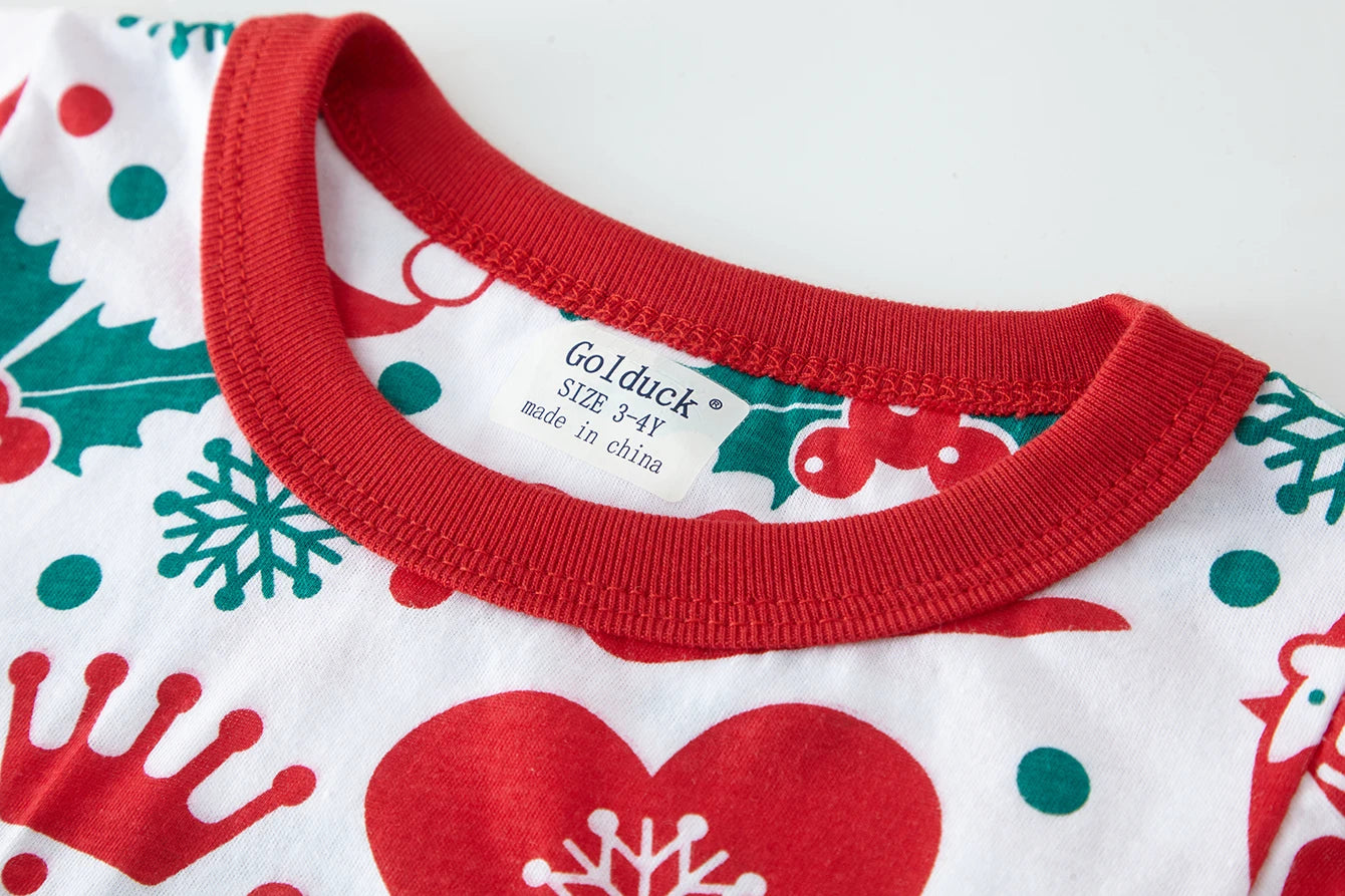 Christmas Pajamas 100% Cotton Long Sleeve sleepwear 1-8 Year Old Boys and Girls Cartoon Christmas Pattern Full Print Pajama Set