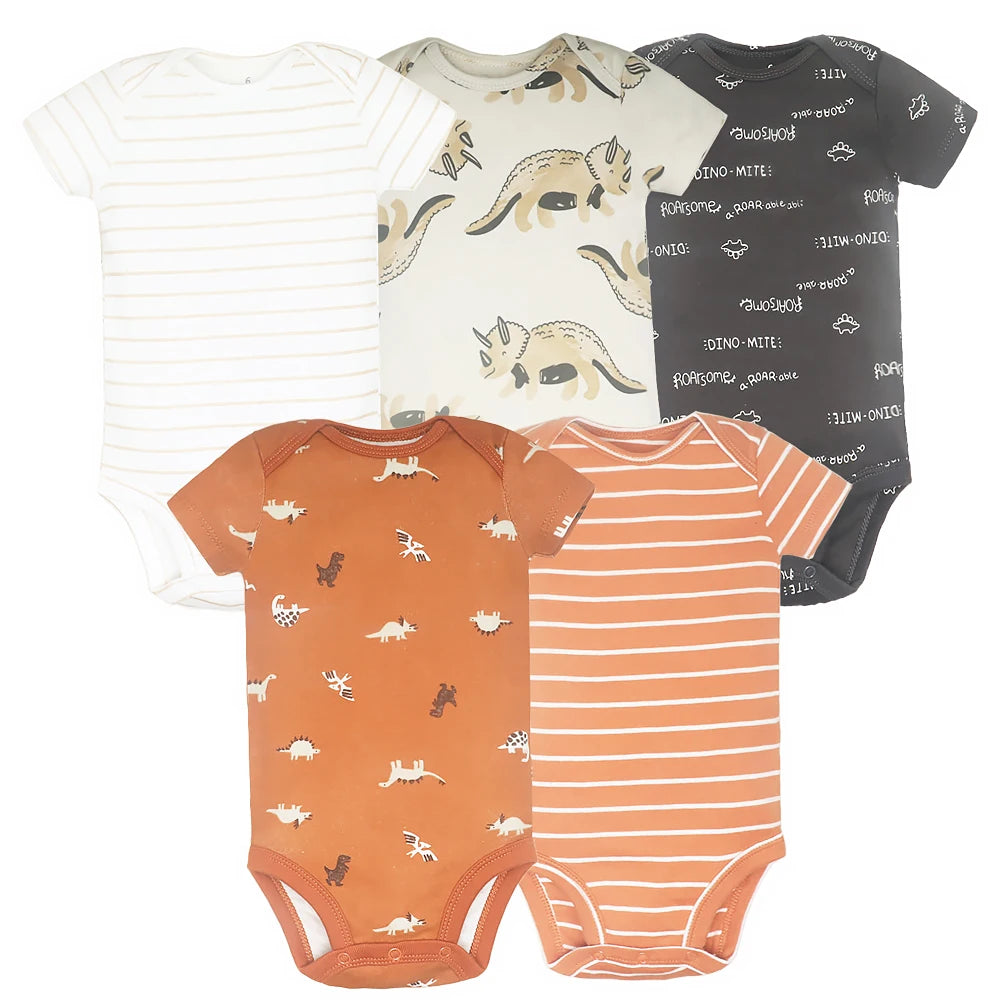 New Cartoon Baby Boys Girls Bodysuit 3-5PCS Short Sleeve 100% Cotton Baby Clothes 0-24Months Newborn Body Bebe Jumpsuit Clothing