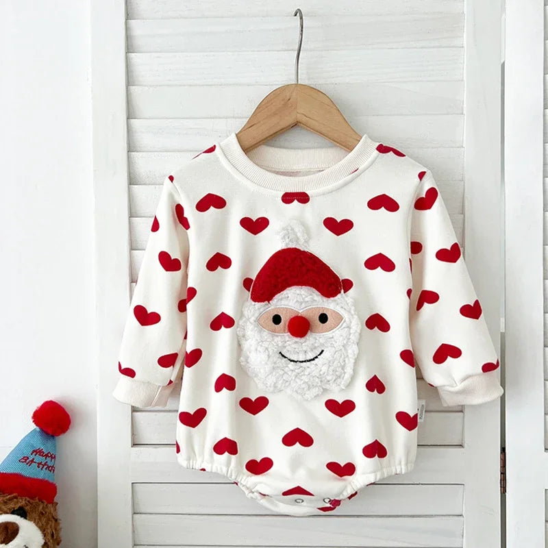 Christmas Children Clothes 0-24M Newborn Baby Boys Girls Bodysuits Long Sleeved Cartoon Velvet Jumpsuit New Year Clothing