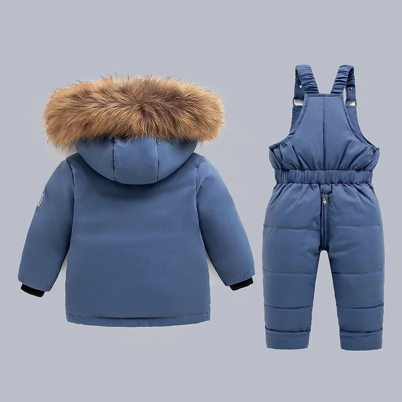 Winter Warm Down Jackets Boys Thicken Jumpsuit parka Overalls Baby toddler Girl Clothes Kids Snowsuit Children Clothing Set 2pcs