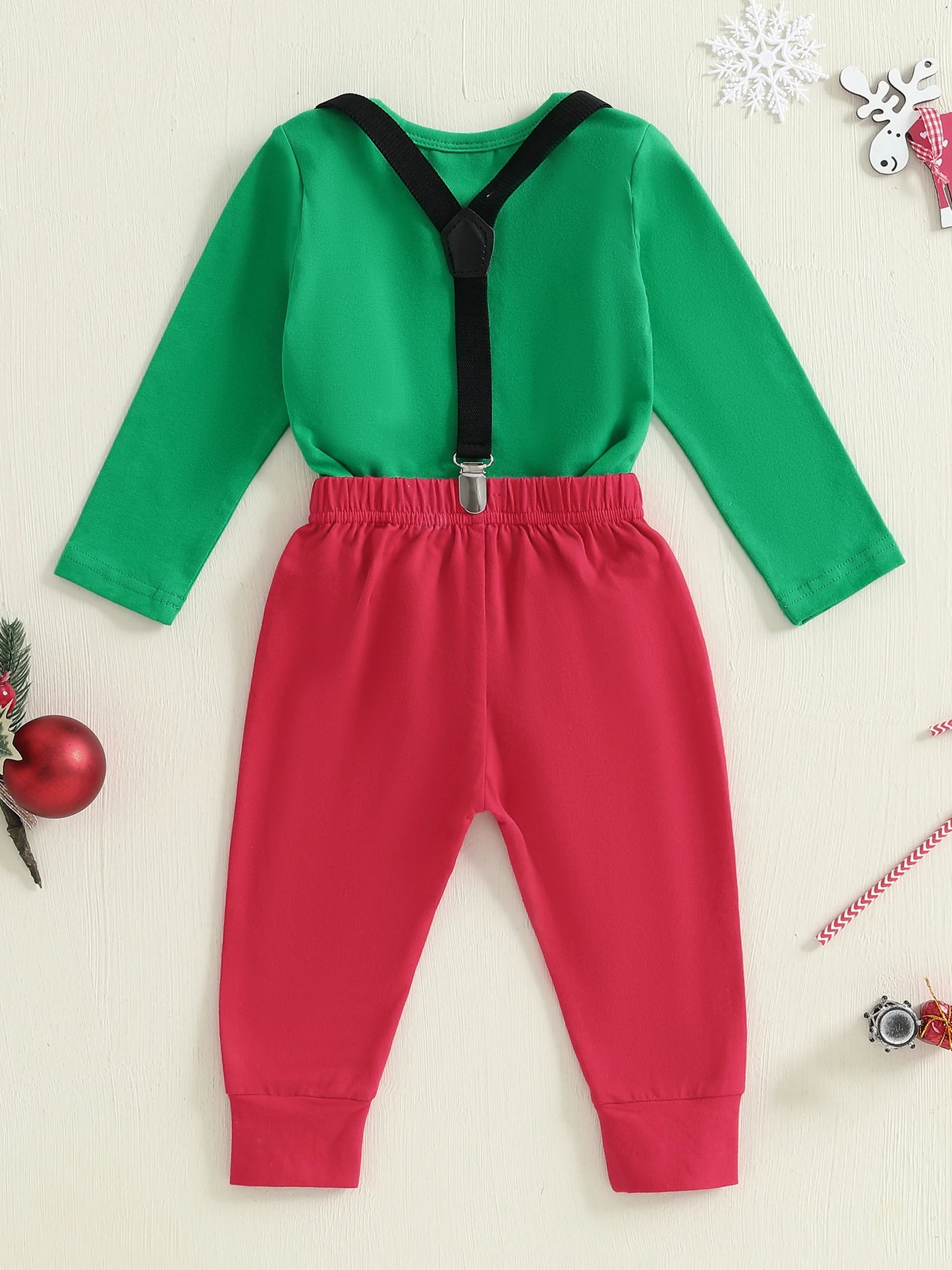 Baby Boy Christmas Holiday Plaid Shirt and Suspender Pants Set with Bow Tie for Formal Occasions and Photoshoots